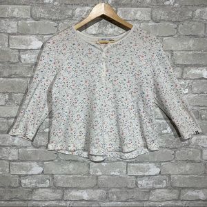 Izod Women's XL Petite Ribbed Floral Henley Top 3/4 Sleeves 100% Cotton FLAW